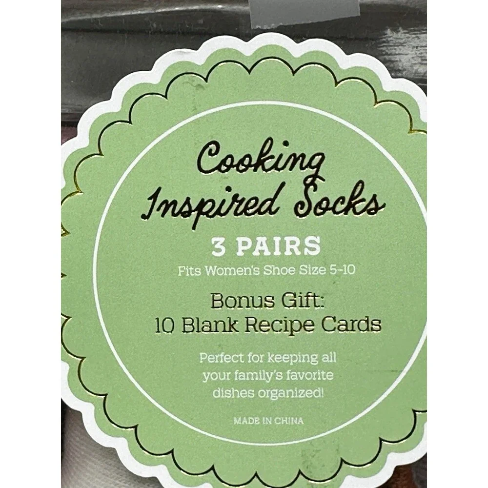 NEW 3-Pairs Womens Socks Cooking inspired Sz 5-10 Blanket Recipe Cards 10/Box
